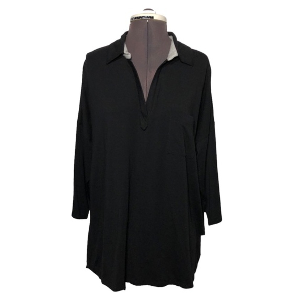 Anne Klein Cotton Blend Black Collar Oversized Top M